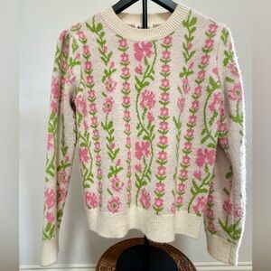 Floral Patterned Crew Neck Sweater